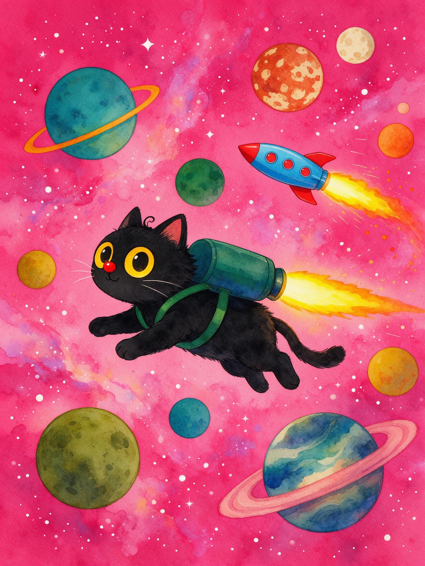 一只黑猫，有黄色的大眼睛和小眼睛
