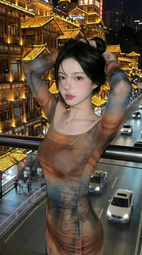 抖音风洪崖洞写实少女