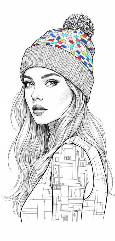 超精细黑白墨水少女插图