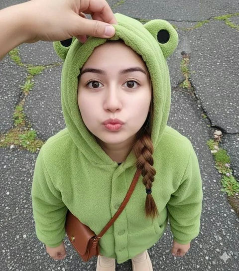 撅嘴圆脸高角度萌照