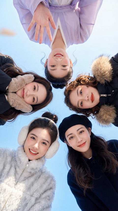冬日晴空下的闺蜜团