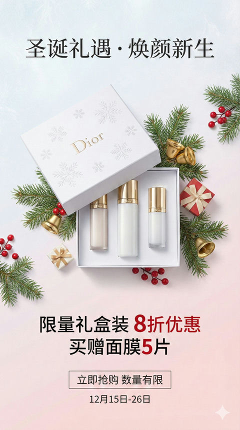 圣诞特辑-圣诞护肤品套装促销卡片