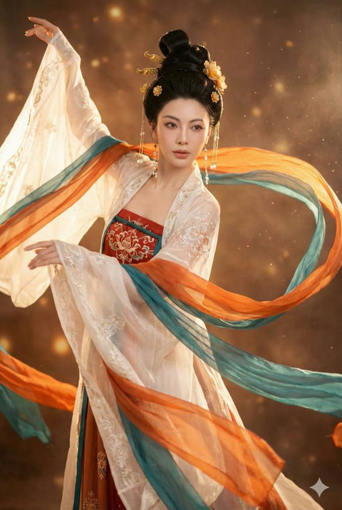 一位身着华丽唐代服装的年轻女子