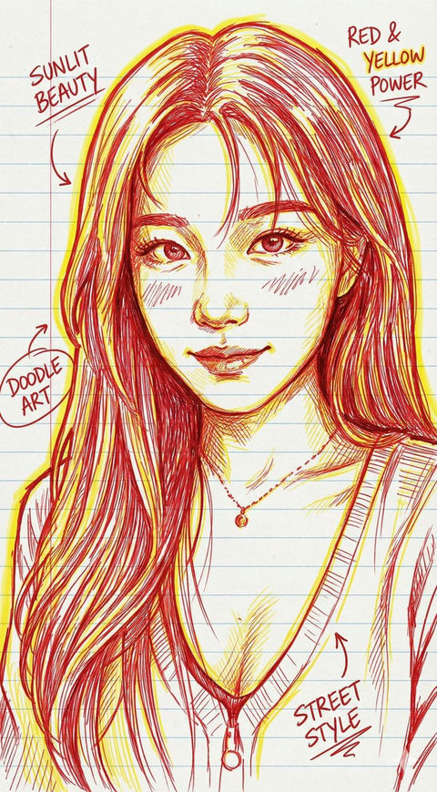 红黄两色手绘肖像画插图