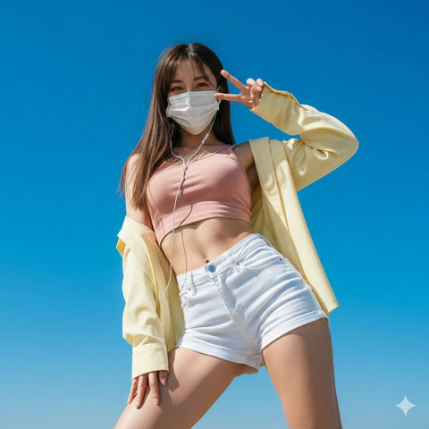 戴口罩的妹子比了个耶