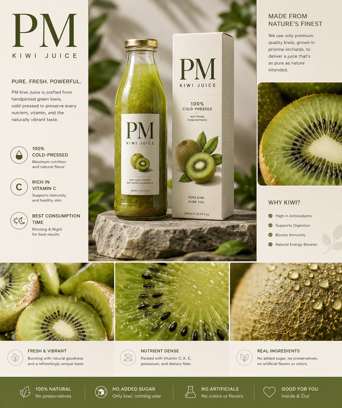 “PM”猕猴桃汁超高端电商产品海报，在上海